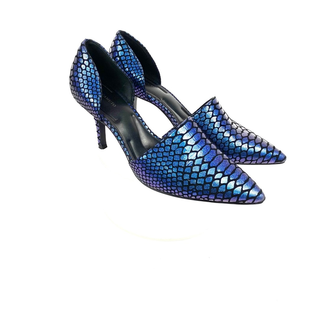 Vince Camuto Iridescent Metallic Blu Purple SZ 9.5 Snake Scale d'Orsay Stiletto